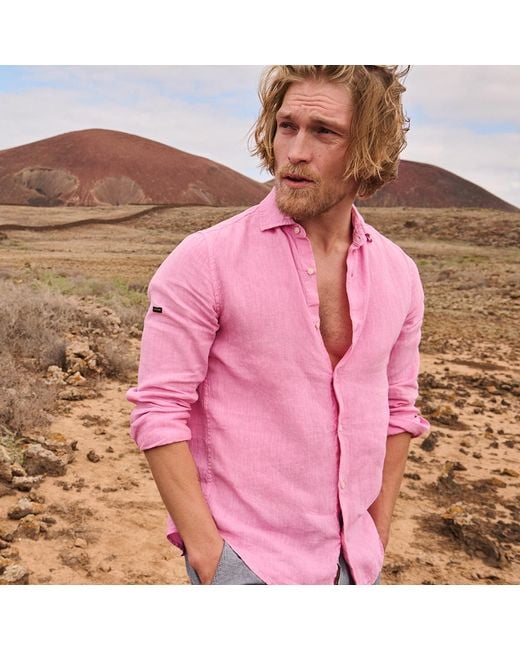 Superdry Pink Casual Linen Long Sleeve Shirt for men