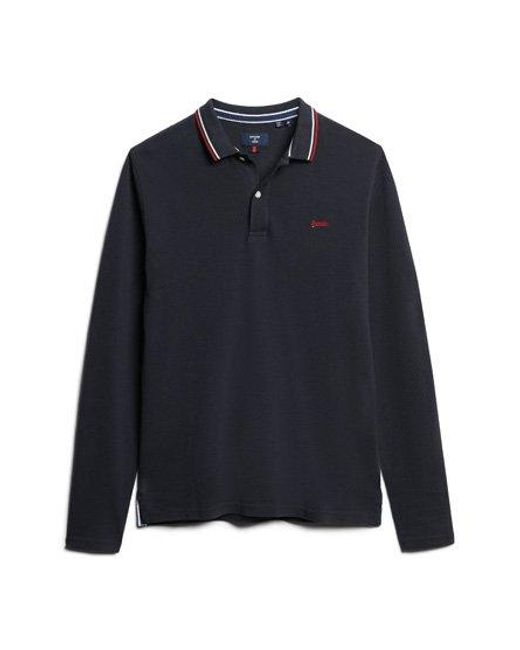 Superdry Blue Vintage Tipped Long Sleeve Polo Shirt for men