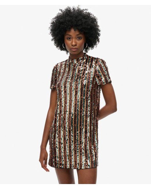 Superdry Metallic & Co Sequin T-shirt Mini Dress