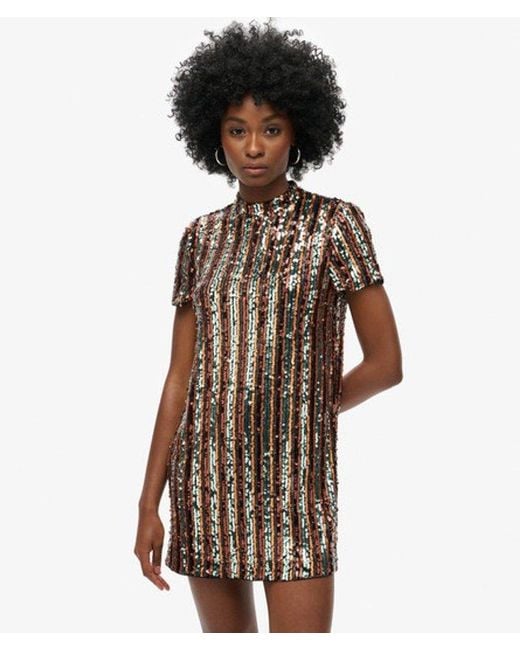 Robe t-shirt courte à sequins Superdry en coloris Metallic