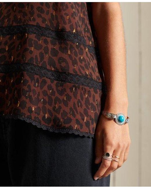 Superdry Brown Woven Cami Top Leopard Print