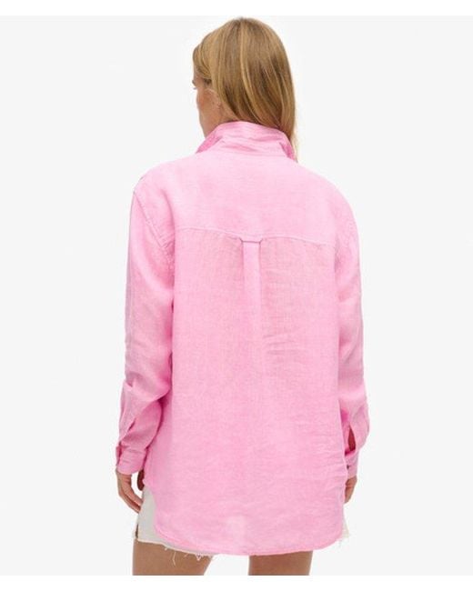 Superdry Pink & Co Casual Linen Boyfriend Shirt