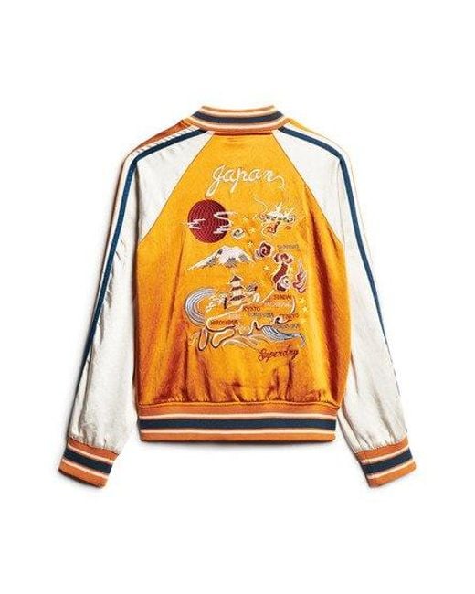 Superdry Orange Ladies Fully Lined Embroidered Suikajan Bomber Jacket
