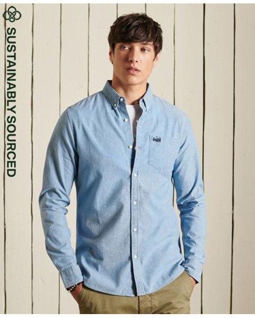Superdry Blue Organic Cotton Vintage Oxford Shirt Chambray Oxford for men