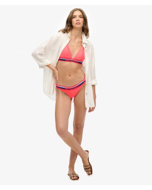 Superdry Gestreepte Triangelbikinitop in het Red