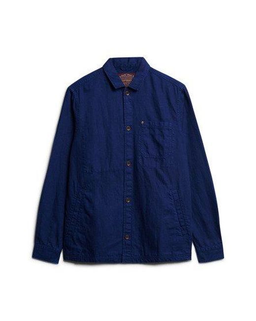 Superdry Blue Classic The Merchant Store Linen Blend Overshirt for men
