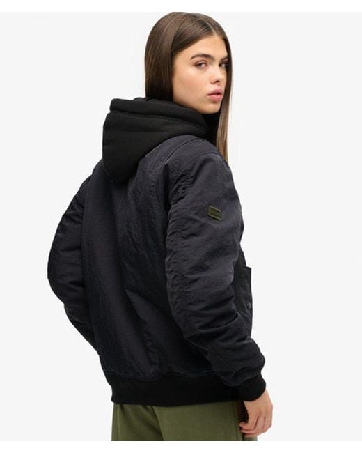 Superdry Black Oversized Military Hooded Ma1 Jacket