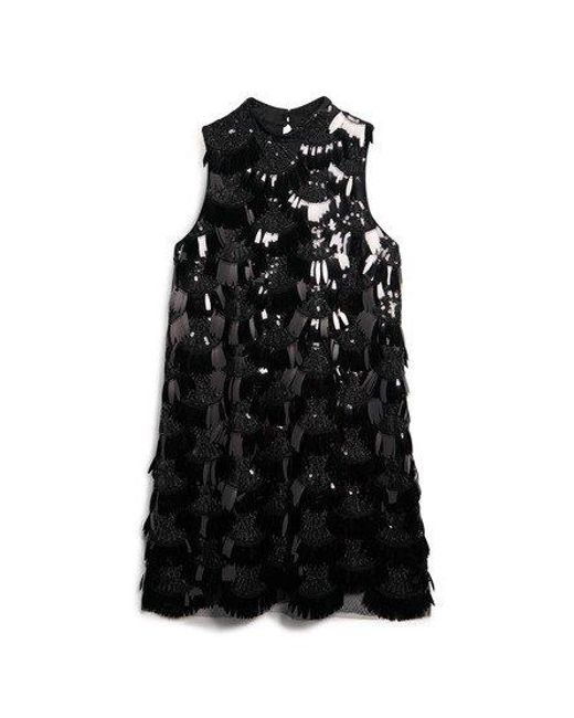 Superdry Black A-line Fringe Sequin Dress