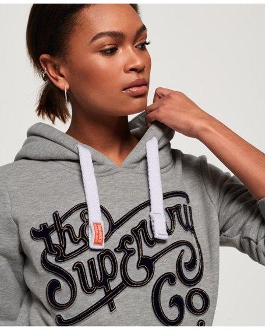Superdry Gray Super Flock Emboss Hoodie Marl