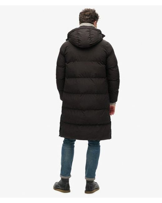 Superdry Black & Co Classic Logo Badge Long Hooded Puffer Coat for men
