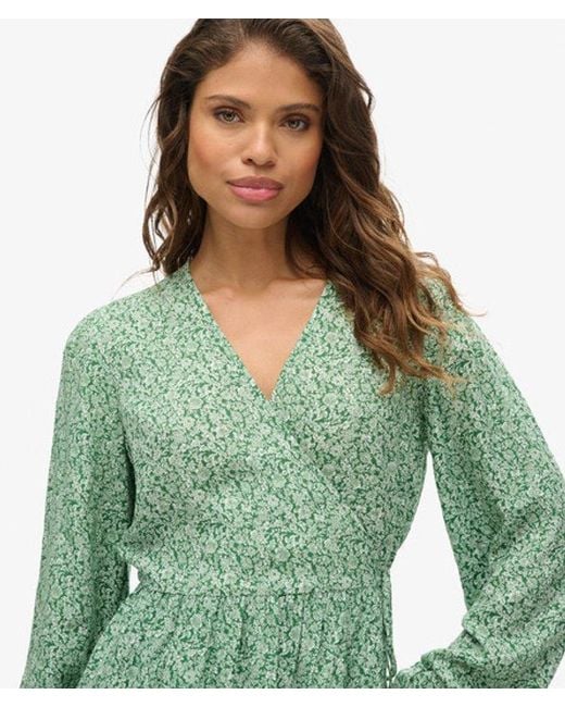 Superdry Green & Co Printed Long Sleeve Wrap Mini Dress