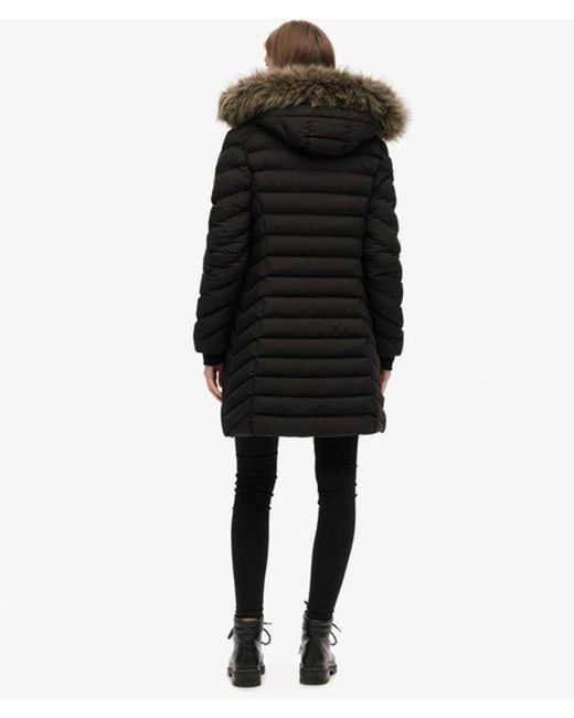 Superdry Black & Co Slim Fit Fuji Faux Fur Hood Mid Length