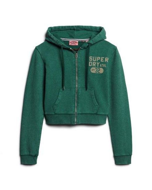 Superdry Green Athletic Essentials Crop Zip Hoodie