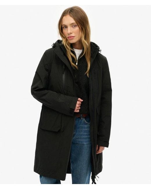 Superdry Lange Shell Parka Met Capuchon in het Black