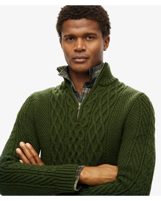 Superdry Green & Co Jacob Cable Knit Half Zip Jumper for men