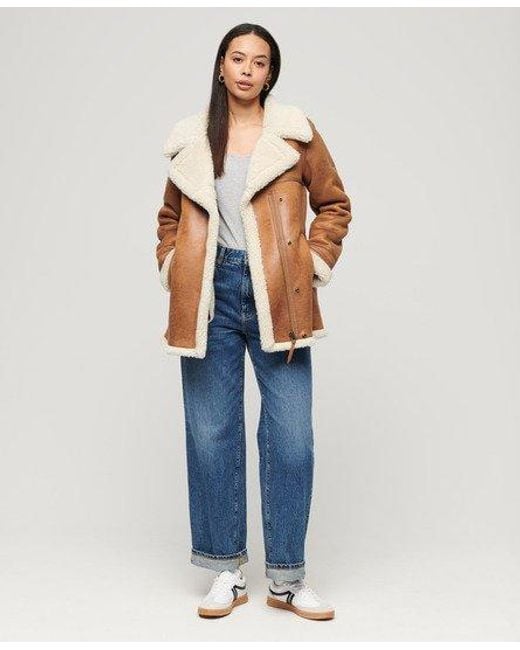 Superdry Blue Faux Shearling Mid Jacket