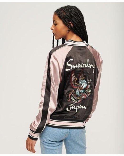 Superdry Black Fully Lined Embroidered Sukajan Bomber Jacket