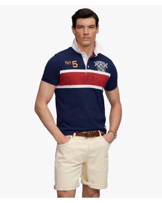 Superdry Blue & Co Double Emblem Jersey Short Sleeve Rugby Polo Top for men