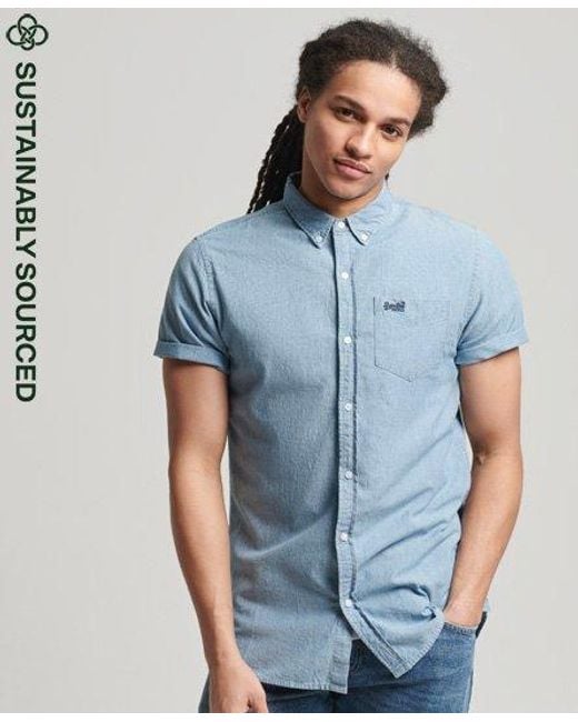 Superdry Blue Organic Cotton Classic University Oxford Shirt Chambray for men