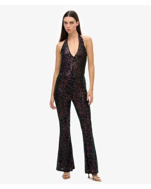Superdry Blue Sequin Halter Jumpsuit