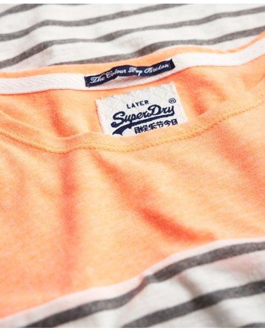 Superdry Black Essentials Colour Block Breton Top Fluro Coral