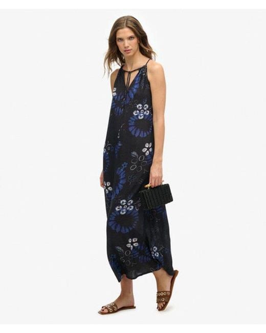 Superdry Blue Floral Print Beach Cami Maxi Dress