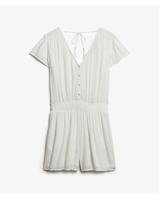 Superdry White Short Sleeve Printed Playsuit