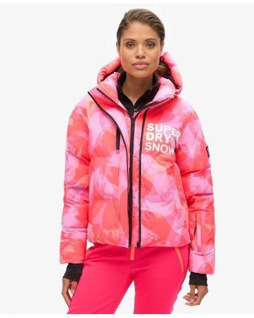 Superdry Red Sport Hooded Ski Boxy Puffer Jacket