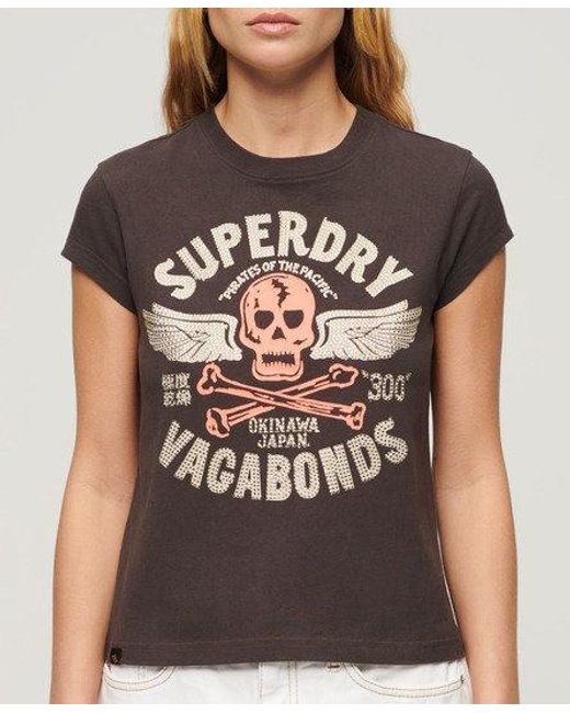 Superdry Embellished Poster T-shirt Met Kapmouwen in het Brown