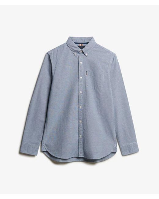 Superdry Blue Essentials Long Sleeve Oxford Shirt for men