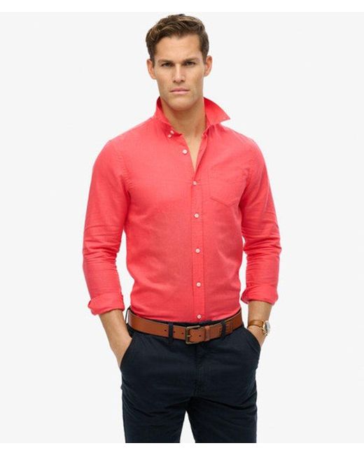 Superdry Red & Co Cotton Linen Long Sleeve Shirt for men