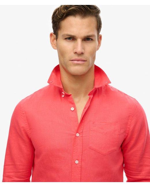 Superdry Red & Co Cotton Linen Long Sleeve Shirt for men