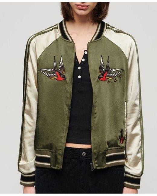 Superdry Gray Ladies Fully Lined Embroidered Suikajan Bomber Jacket