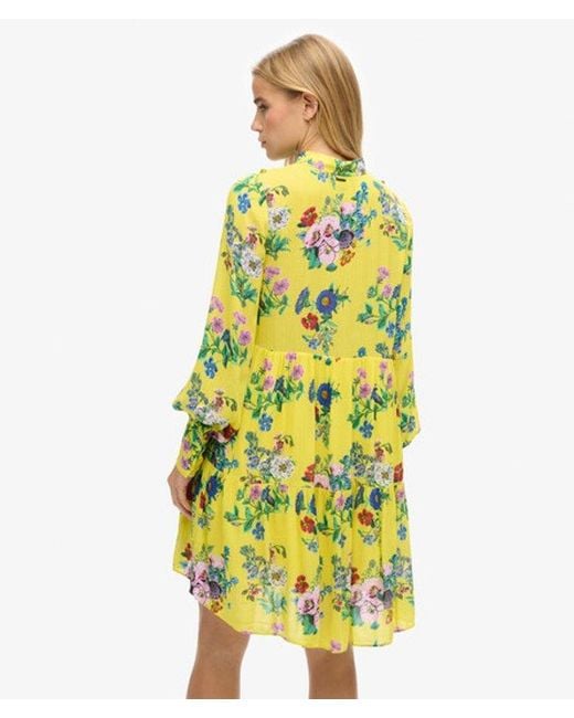 Superdry Yellow Floral Print Studios Off Duty Mini Dress