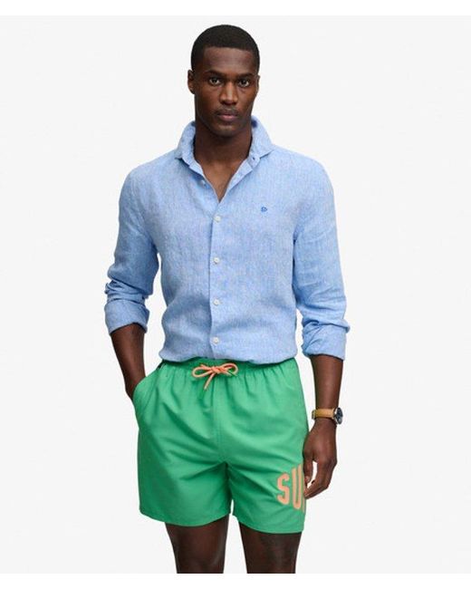 Superdry Green Printed Logo 16-Inch Swim Shorts for men