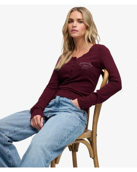 Superdry Athletic Button Down Longsleeve Top in het Red