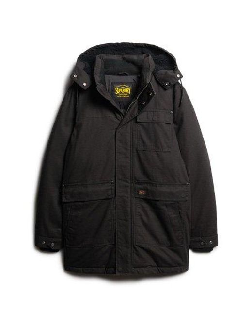 Superdry Black Workwear Hooded Parka Jacket for men