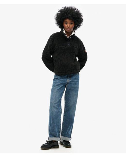 Superdry Black & Co Super Soft Popper Neck Teddy Fleece