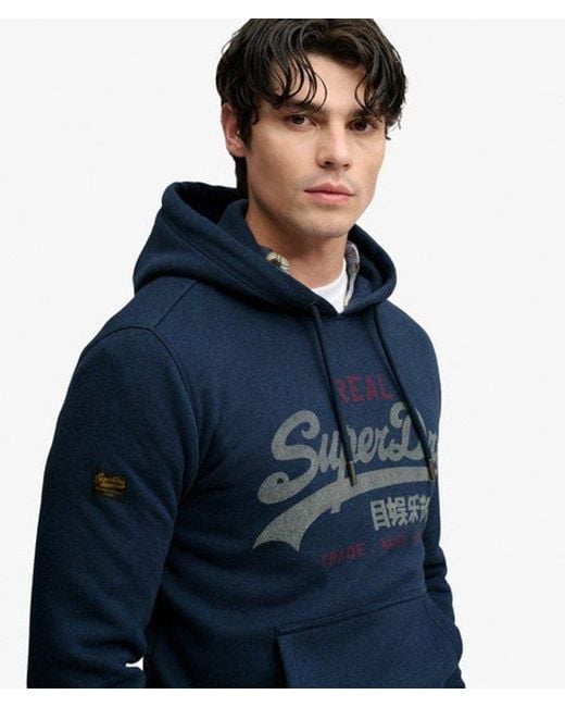 Superdry Blue & Co Vintage Logo Heritage Relaxed Hoodie for men
