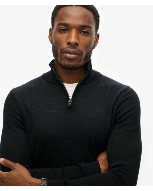Superdry Black Merino Half Zip Jumper for men