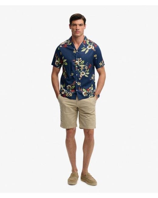 Superdry Blue Hawaiian Print Short Sleeve Shirt for men