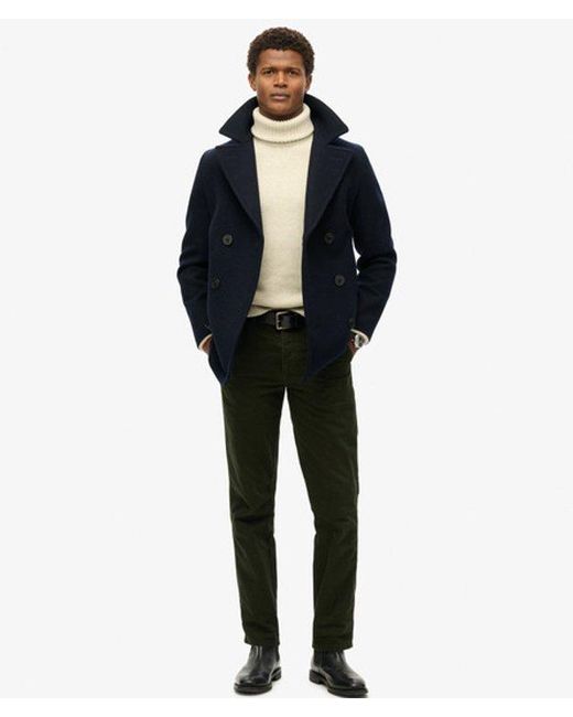 Superdry Blue & Co The Merchant Store - Wool Blend Pea Coat for men