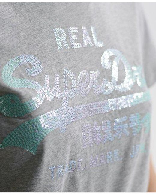 Superdry White Vintage Logo Stitch Sequin T-Shirt Marl