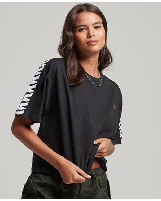 Superdry Gray Code S Logo Tape Oversized Boxy T-Shirt