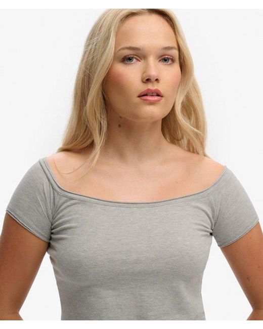 Superdry Gray & Co Bardot Short Sleeve Off Shoulder Top