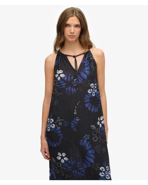 Superdry Blue Floral Print Beach Cami Maxi Dress