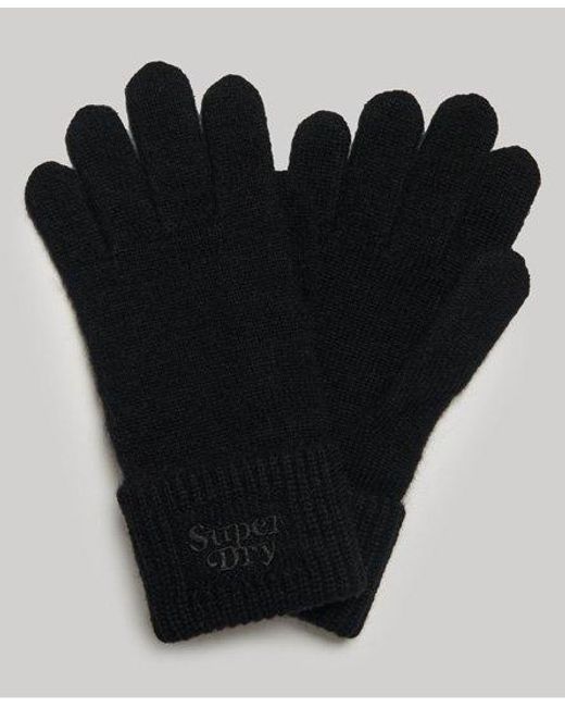 Superdry Black Ribbed Knitted Gloves