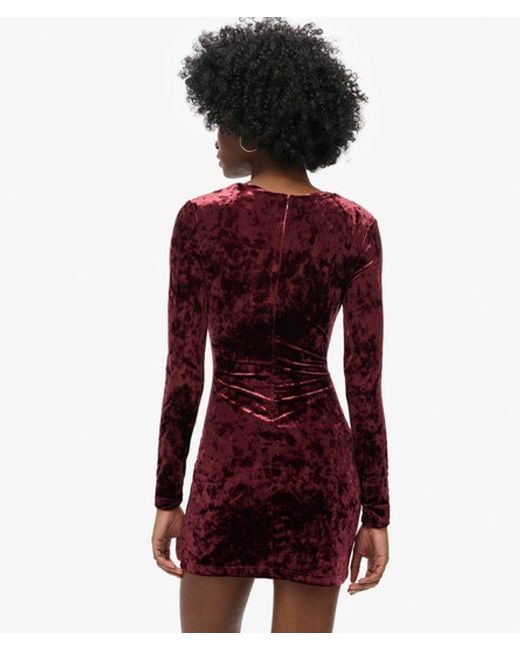 Superdry Red & Co Velvet Long Sleeve Mini Dress