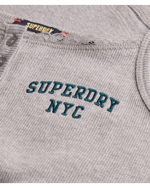 Superdry Gray & Co Athletic Essentials Embroidered Button Cami Top