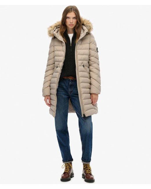 Superdry Fuji Middellange Jas Met Bontkraag in het Brown